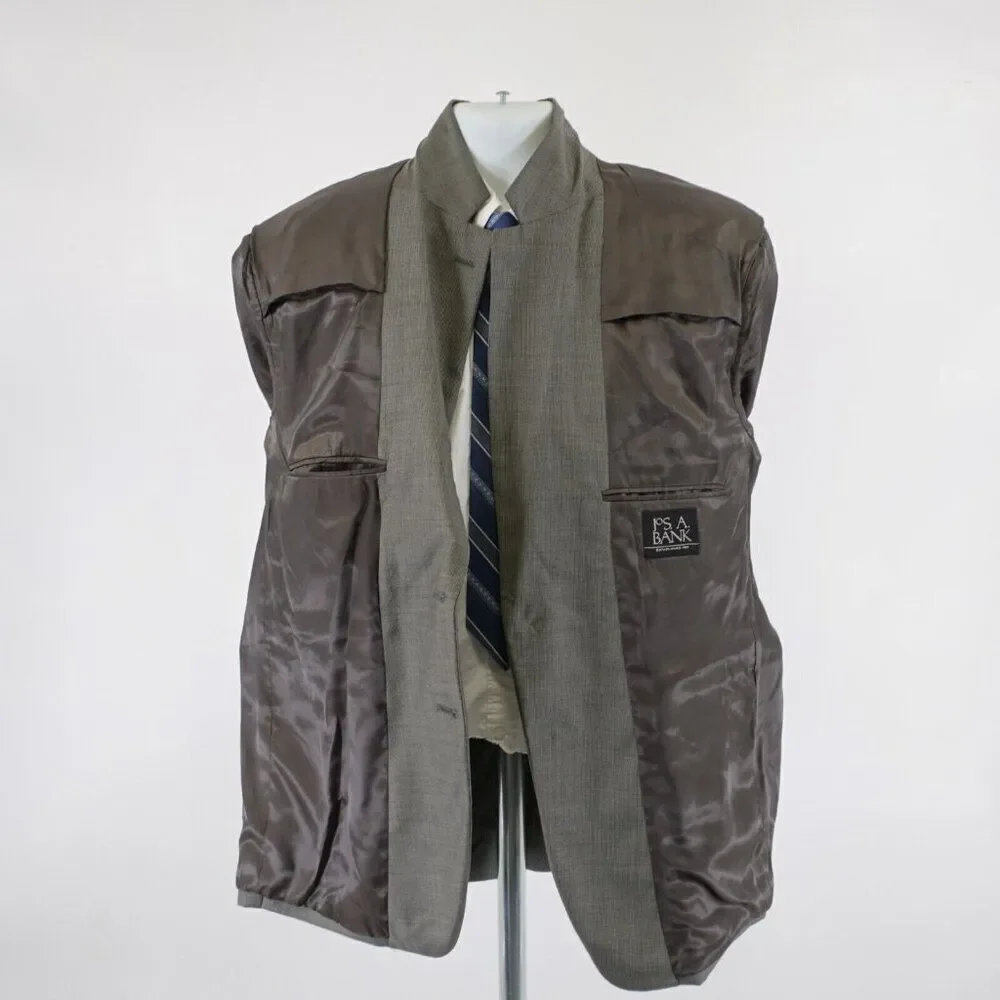 Jos A Bank Textured Wool Beige Black Star Check 44R‎ Blazer 2 Button Tagged 46R